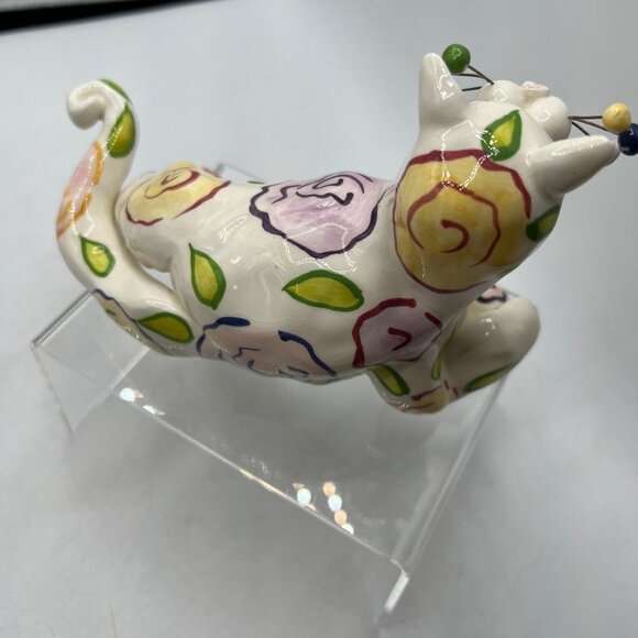 Vintage Annaco Creations Amy Lacombe Lying Cat With Summer Flowers 2001 Figurine - Picture 7 of 9